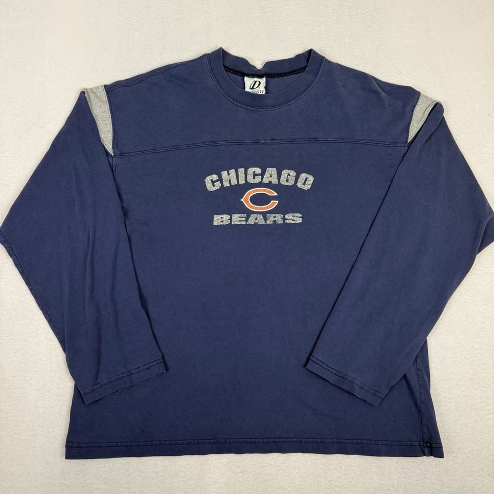 Vintage 90s Chicago Bears T-Shirt LS Mens L Navy Blue NFL Dynasty Graphic Print